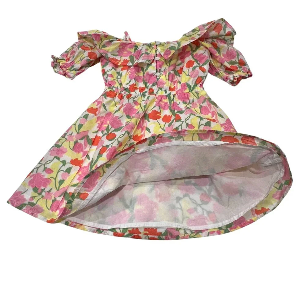 Janie and Jack Short Sleeve Floral Dress, Pink Yellow, 4